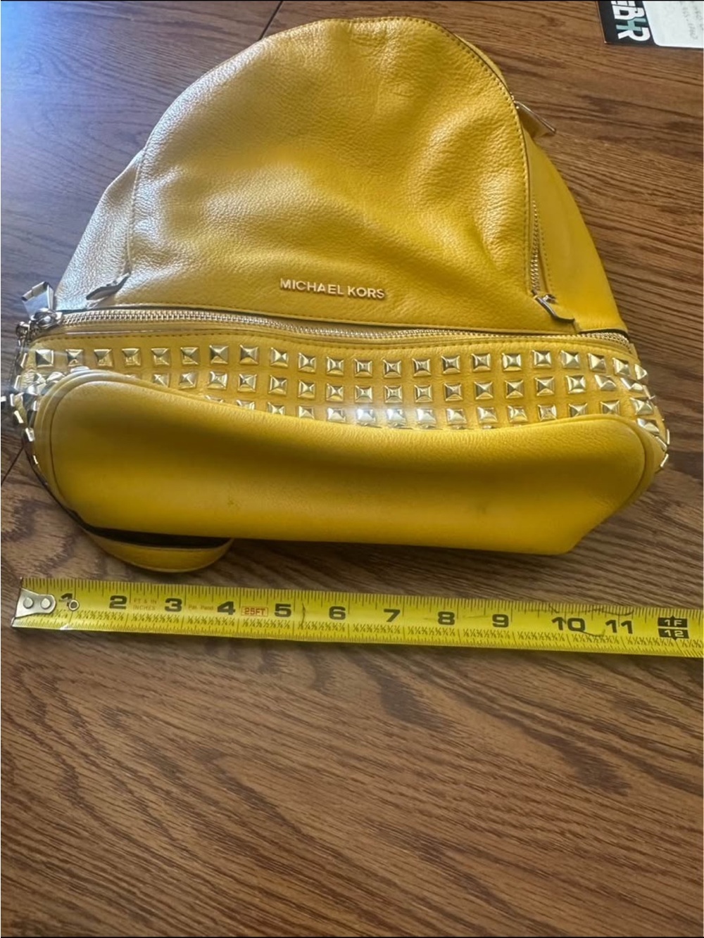 Michael Kors Yellow Pebbled Leather Studded Mini Backpack Gold Hardware - Picture 4 of 5
